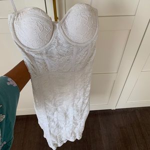 Bebe Corset Detail White Lace Dress Strapless